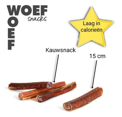 Bullepezen en formaat daarvan in een infographic. Dit is een natuurlijke kauwsnack voor honden. 