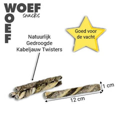 Kabeljauw Twisters van Woef Woef Snacks. Puppysnack.