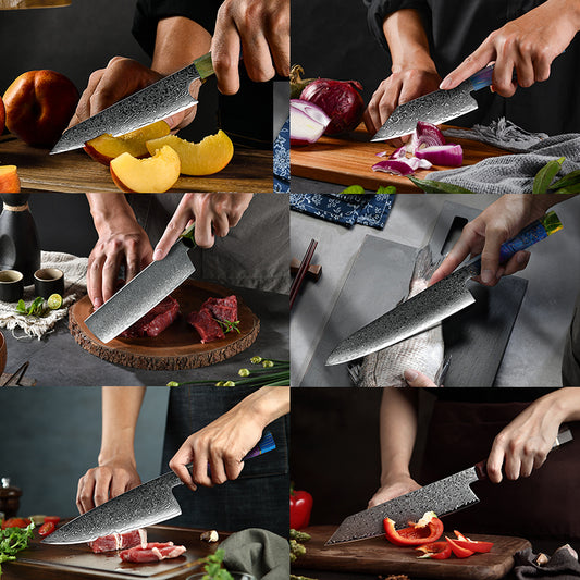 Damascus chefs Knife 21cm, SHAN ZU Japanese AUS10 Damascus Knife Steel  67-Layer Twill Pattern Kitchen Knife Professional High ca
