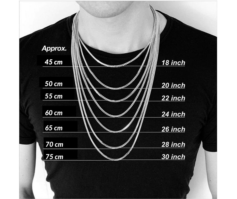 Zuringa Mens Necklace Length Comparison Chart