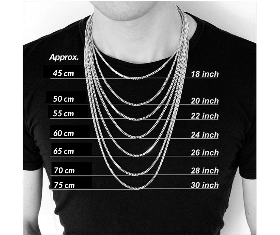 Zuringa Men's Necklace Length Comparison Chart