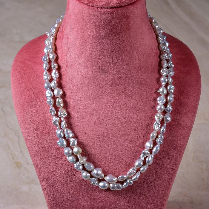 Saltwater Keshi Pearl Baroque Shape Two String Necklace by Bhagyaratnam