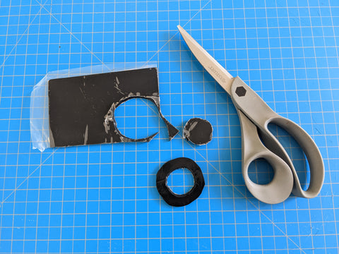 A sharp pair of titanium non-stick scissors is very good at cutting complex shapes in Sorbothane