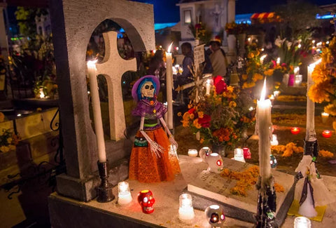 A candlelit altar on the Day of the Dead in Oaxaca, Mexico
