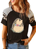 T-shirt drôle d'oeuf de pâques imprimé de lapin léopard à rayures