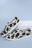 LC122250-1-37, LC122250-1-38, LC122250-1-39, LC122250-1-40, LC122250-1-41, White Cow Print Shoes Canvas for Women Lace Up Slip-Ons Flats Loafers Sneakers