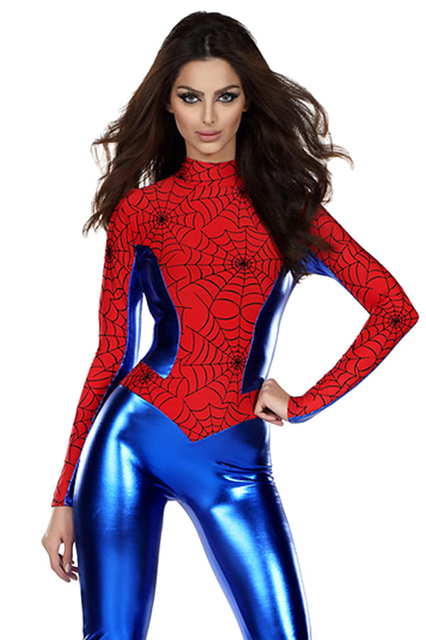 Womens Spiderman Long Sleeve Catsuit Halloween Costume Blue