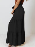 Smocked High Waisted Wide Leg Palazzo Pants with Belt