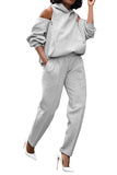 Cold Shoulder Hoodie Jogger Pants Two Piece Outfit
