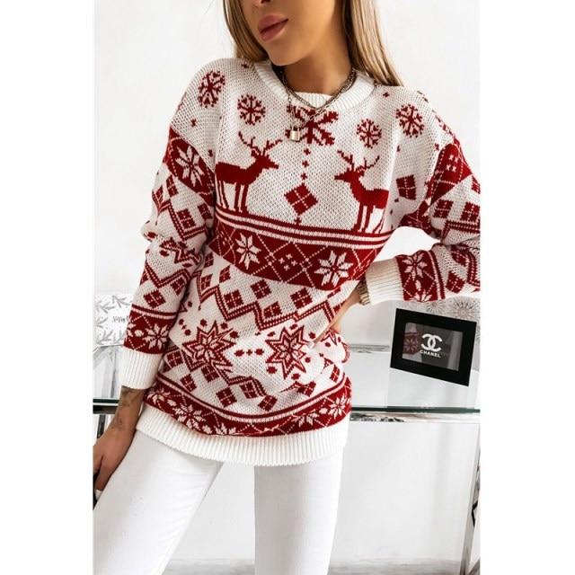 Chandails drôles de flocon de neige de wapiti de Noël pour femmes Pulls tricotés laids
