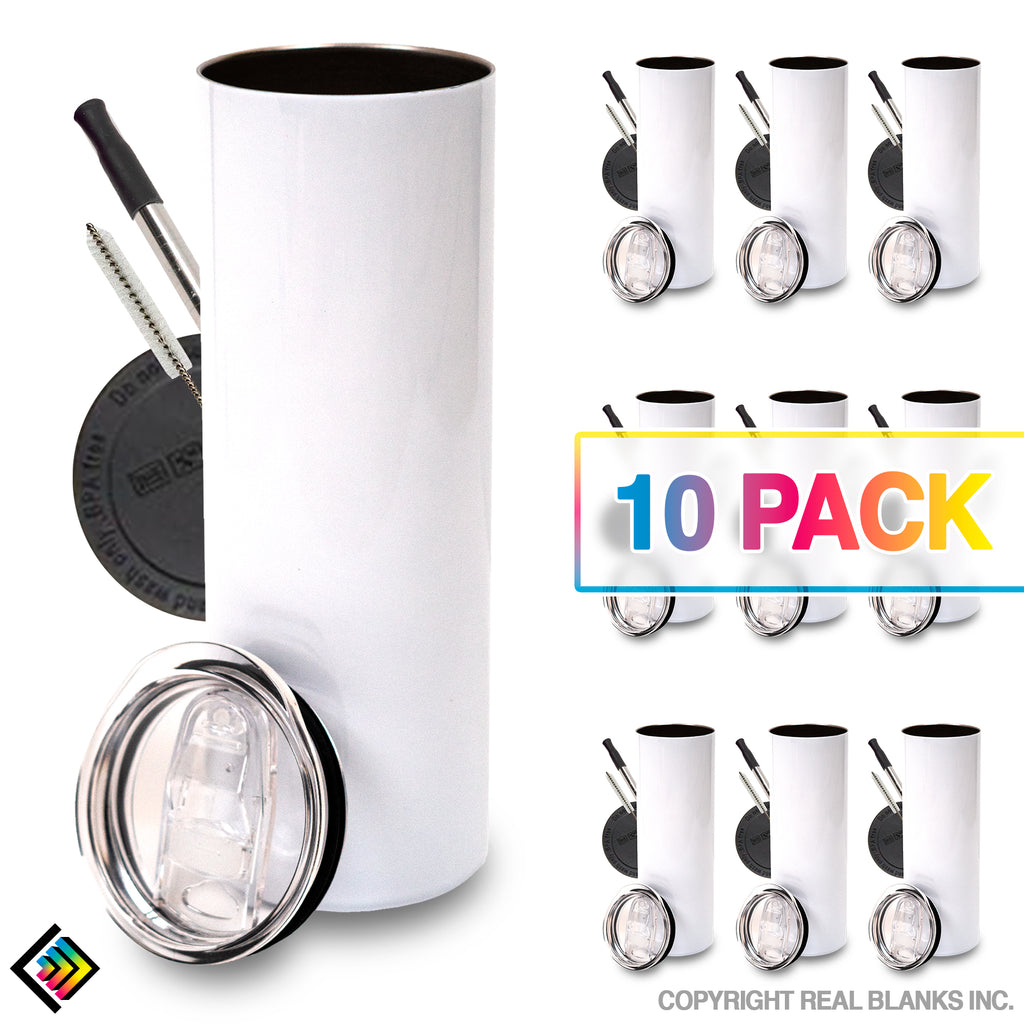 10 Pack Sublimation Tumblers Bulk Straight Skinny Tumbler Blanks 20oz for  Heat Transfer, Individual Gift Boxed Stainless Steel Double Wall Insulated