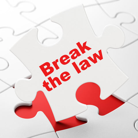 a puzzle piece with a sign "break the law" written in red