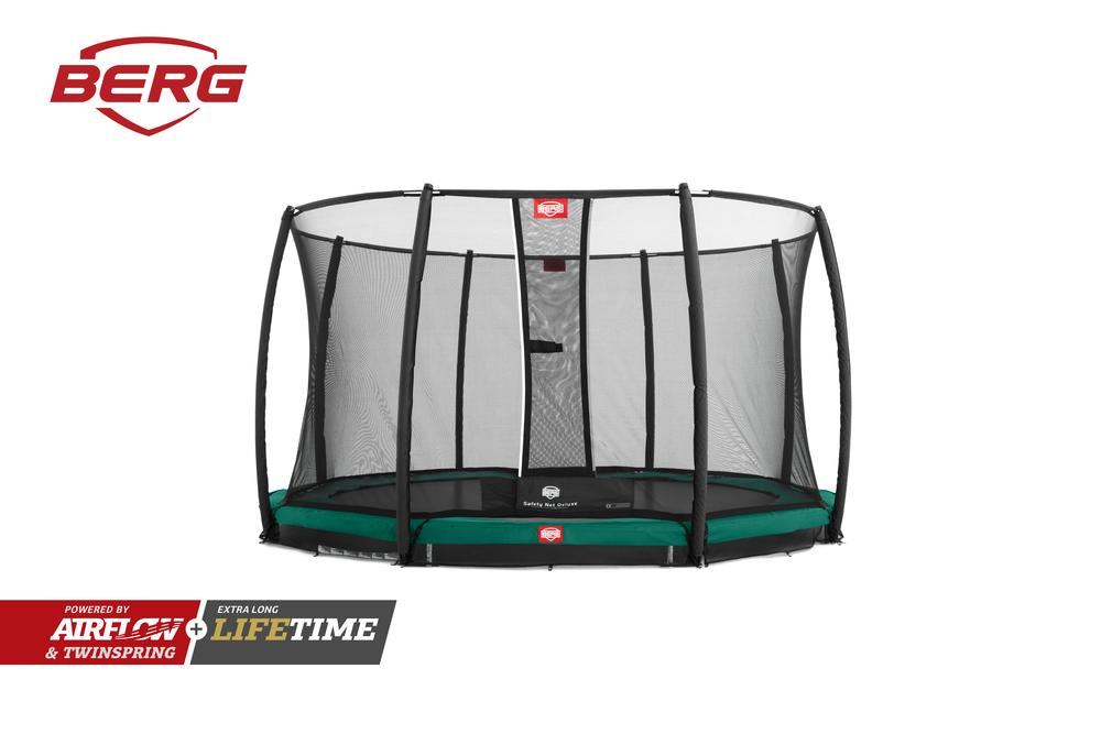 BERG Champion - 14ft In-Ground Round Trampoline Green + Safety Net Trampoline