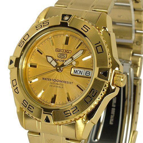 Seiko 5 Sports #SNZB26J1 Men's Japan Gold Tone Stainless Steel 100M Au –  NineFit - Singapore