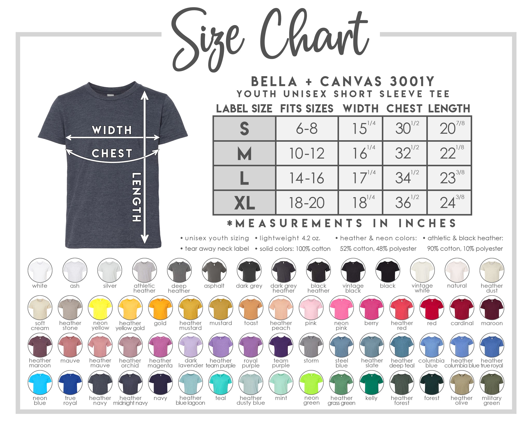 Sizing and Color Charts – Esser's Expressions