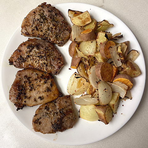 finished pork chop with seasonings