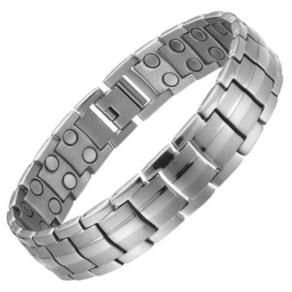 Silver Titanium Double Row Full Magnetic Bracelet - Gauss Therapy product image