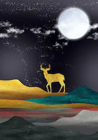 Christmas Painting Ideas Reindeer in Moonlight