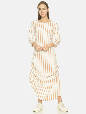 White & brown Cotton Maxi Dress | NR