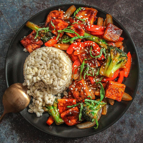 Pearl barley with sweet and sour stir fry