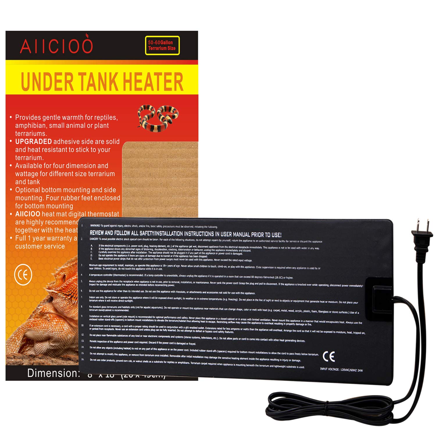 FOCUSPET Under Tank Heater, Reptile Heating Pad 6''x 8