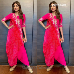 6062 Shilpa Shetty's Pink And Red Bandhani Drape Dupatta Patiala Suit