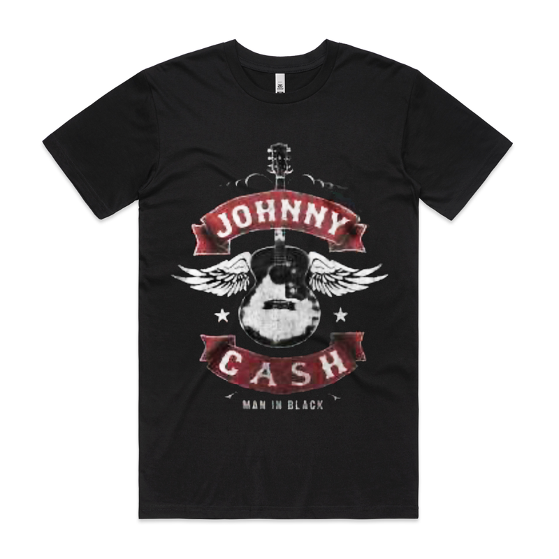 JOHNNY CASH MAN IN BLACK T-SHIRT - WINGED GUITAR