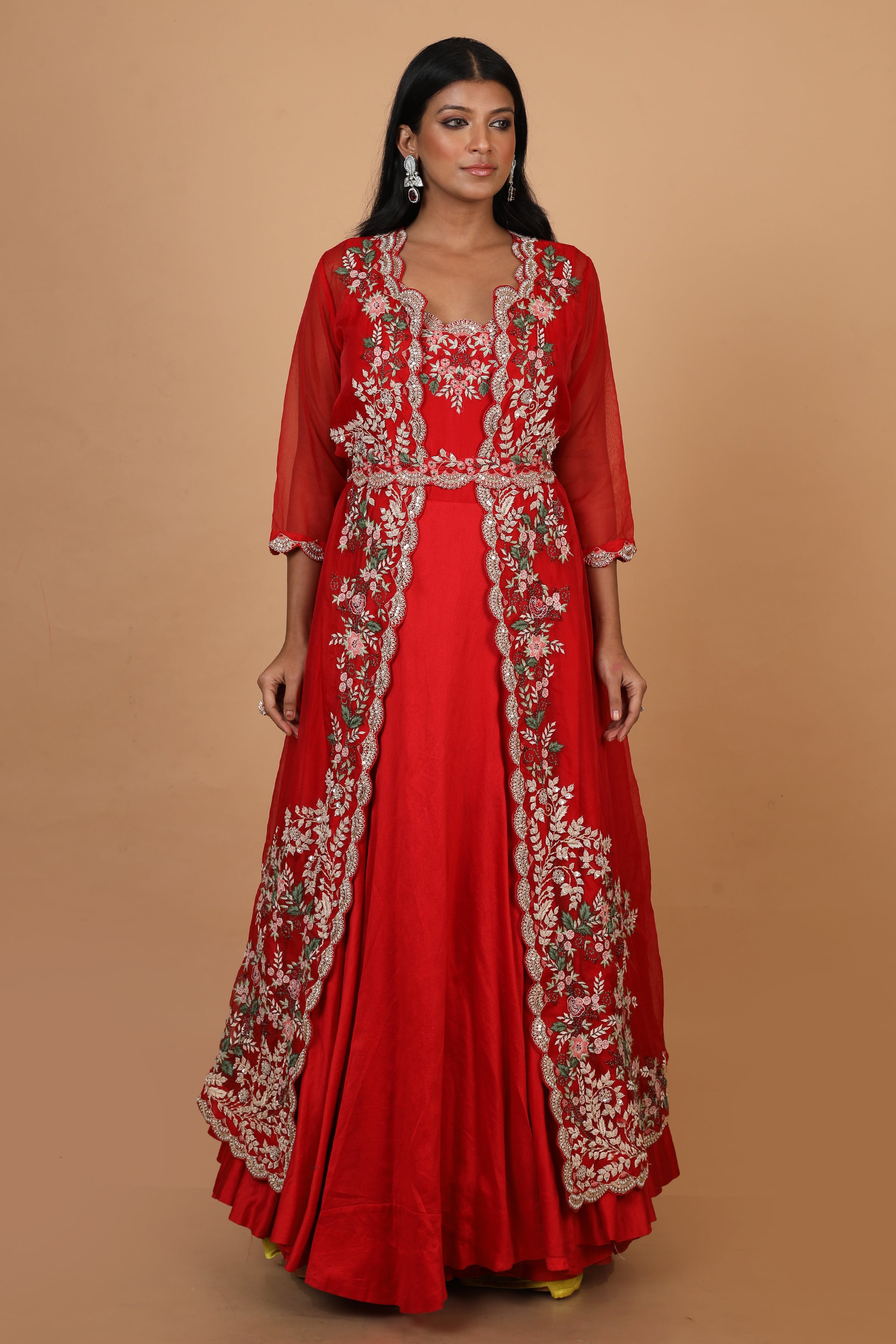 Buy Party Wear Gown with Jacket In Red Colour At Online Simaaya