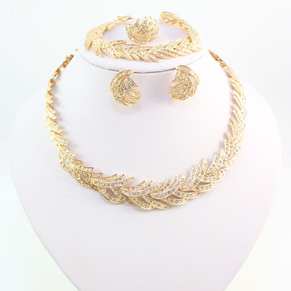 Leaves Shape Gold Color NGM Jewelry Set - Ecart