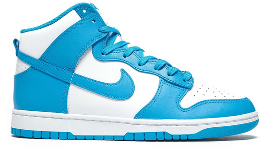 blue and white nike dunk high