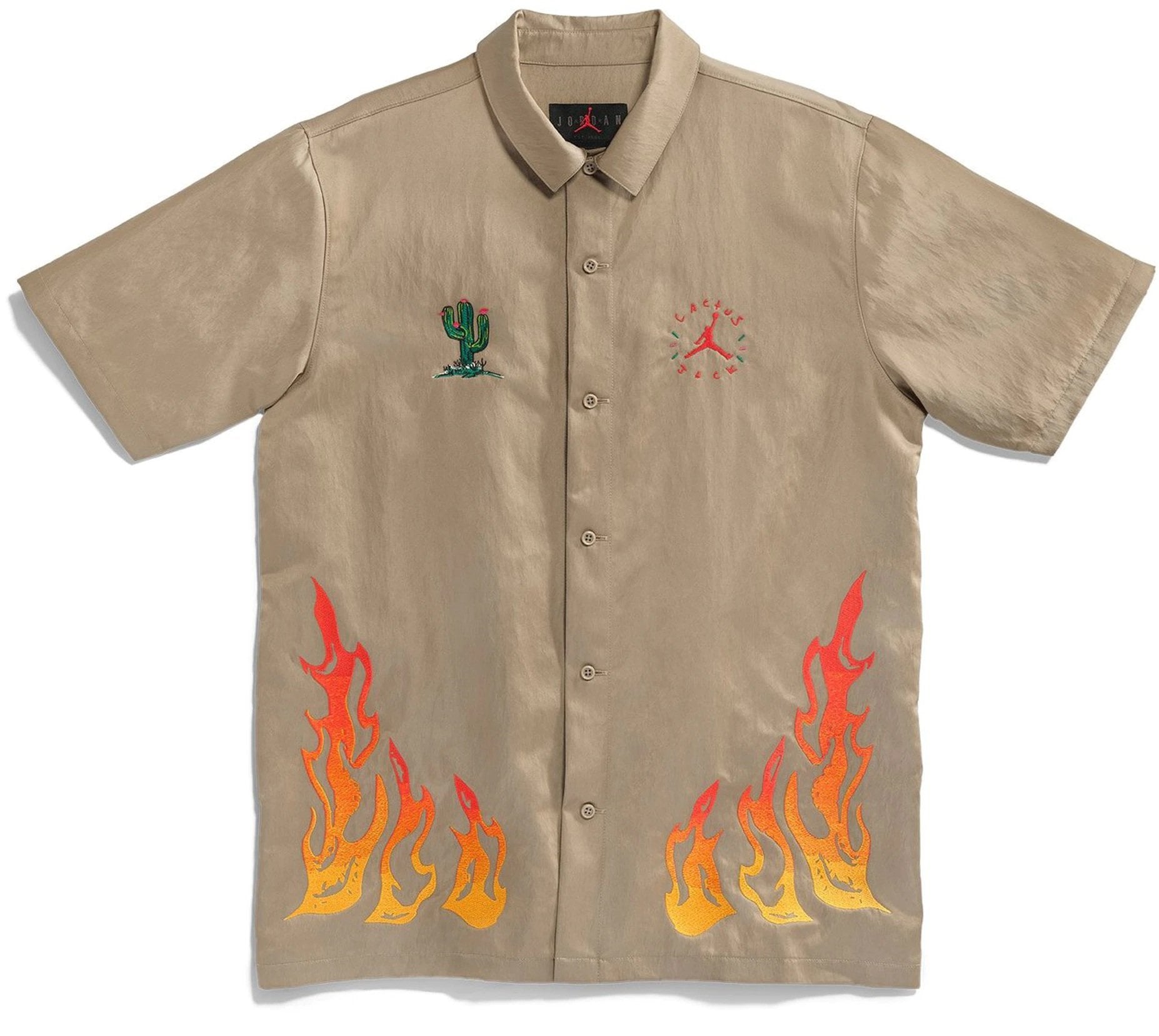 Travis Scott Cactus Jack x Jordan Button Down Shirt Khaki/University R