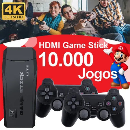 Game Stick Lite 4K + 2 Controles Sem fio e 15 Mil Jogos Retro