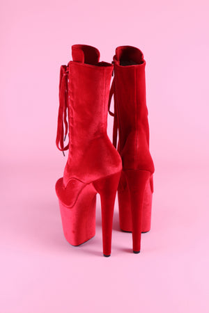 red velvet platform boots