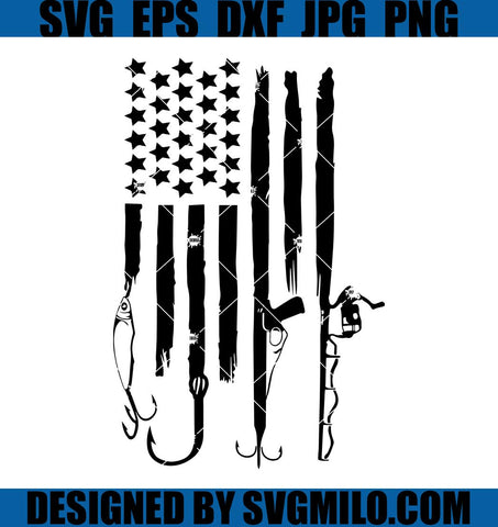 Hunting And Fishing American Flag Svg, Fishing Svg, Flag US Svg