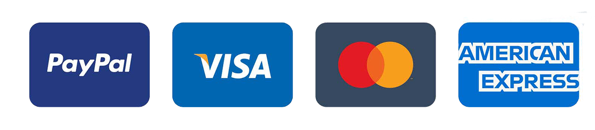 Credit Cards we accept: PayPal, VISA, Mastercard and American express