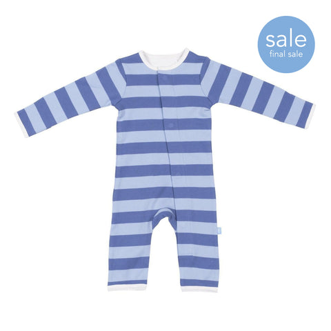 chambray varsity stripe organic cotton magnetic coverall