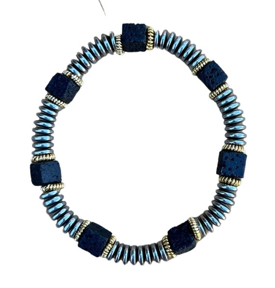 Bracelete = silver hematite with square matted hematite and 14K gold filled spacers