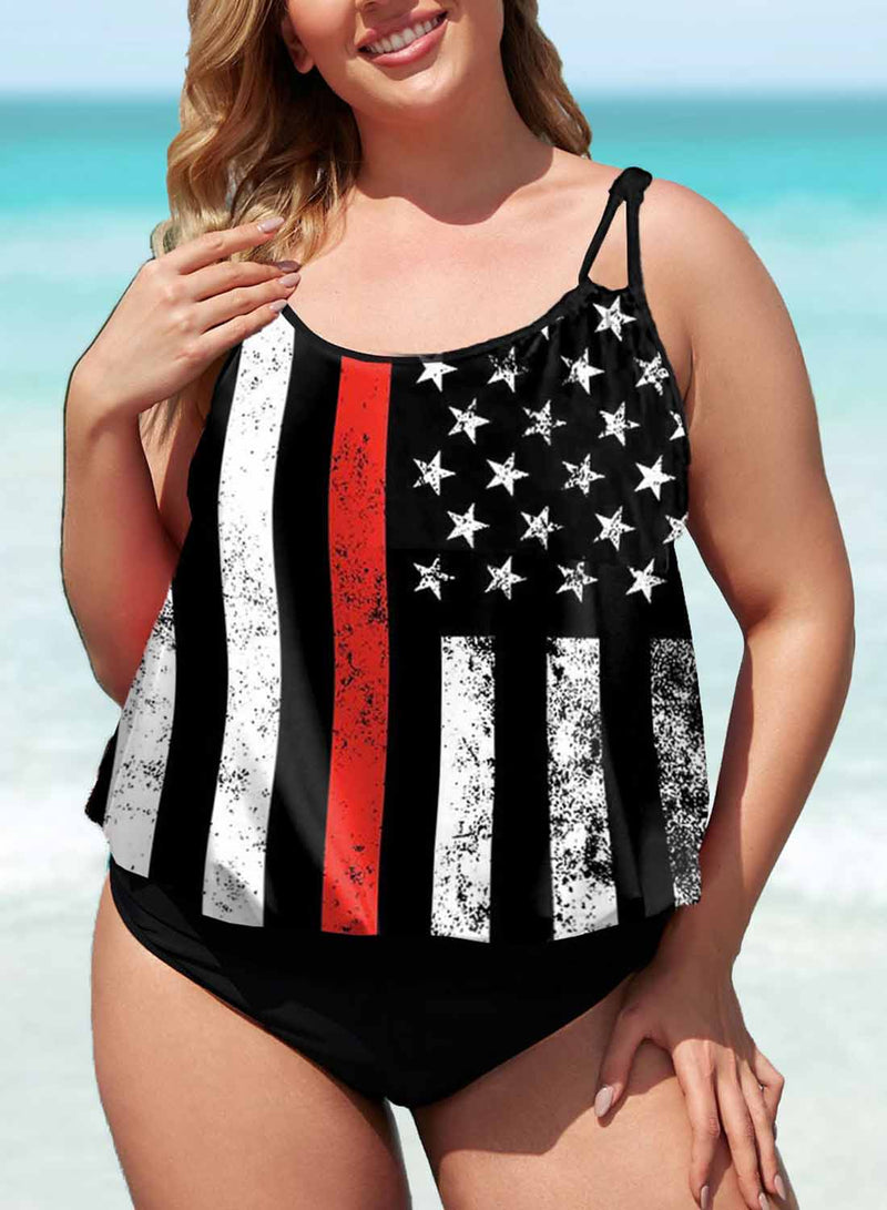 Women's Swimsuits Plus Size Flag Print One-piece Swimsuit