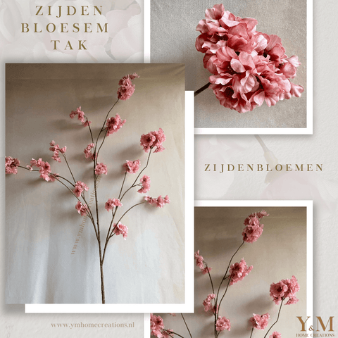 Zijden Tak - Japanse Bloesem Prunus Oud Roze | Old Pink  126cm - Shop bij Y&M Home Creations Laat je interieur shinen met deze prachtige, stijlvolle Japanse zijden kersen bloesemtakken!