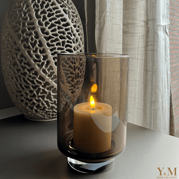 spellen bijgeloof Invloedrijk Rookglas Cilinder Windlicht op voet Taupe - S – Y&M Home Creations