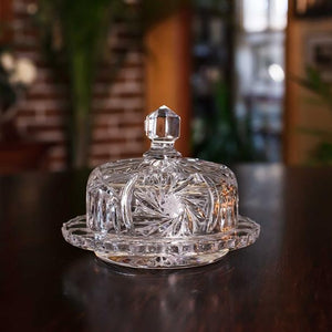 round crystal butter dish