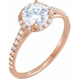 14k rose 6.5 mm round forever  moissanite & 1/5 ctw diamond engagement ring  