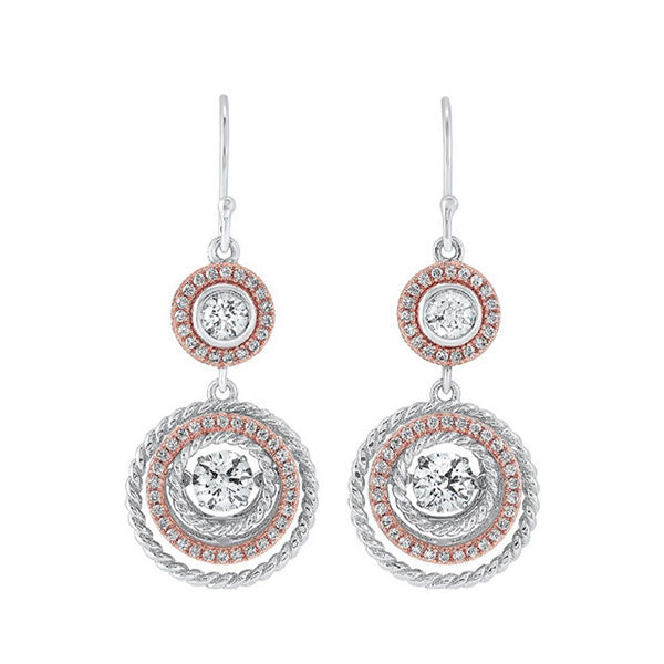 Crystal Halo Drop Earrings In Two-Tone Sterling Silver