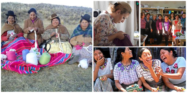 Collage of different women artisans from Peru, Armenia, and Guatemala