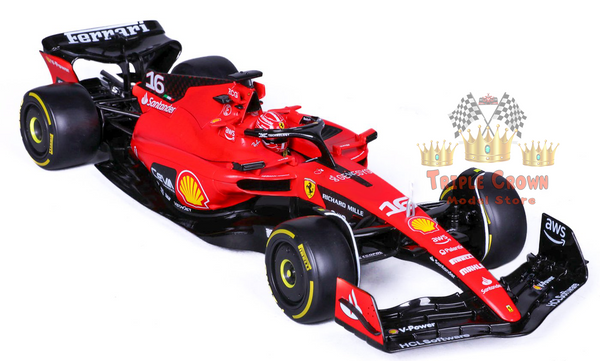 Ferrari SF23 with showcase 16 Charles Leclerc F1 2023 Bburago  18-16820-LE-VET