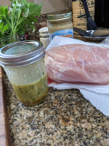 Marinade ingredients- Mustard, honey, herbs, oil