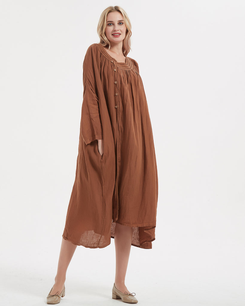 Loose Wrinkled Linen Dresses with sleeves – Fleurdelin