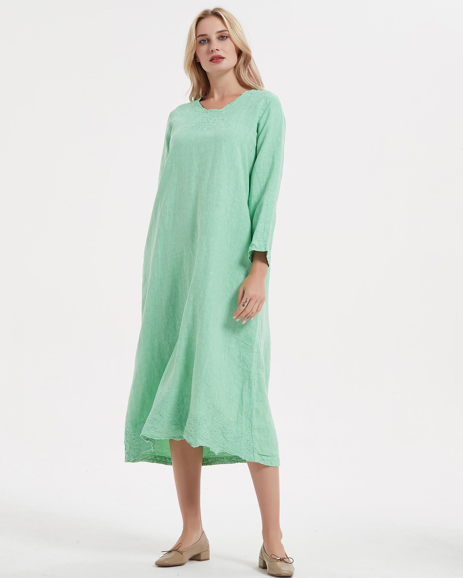 Simple Green Linen Dress Fleurdelin