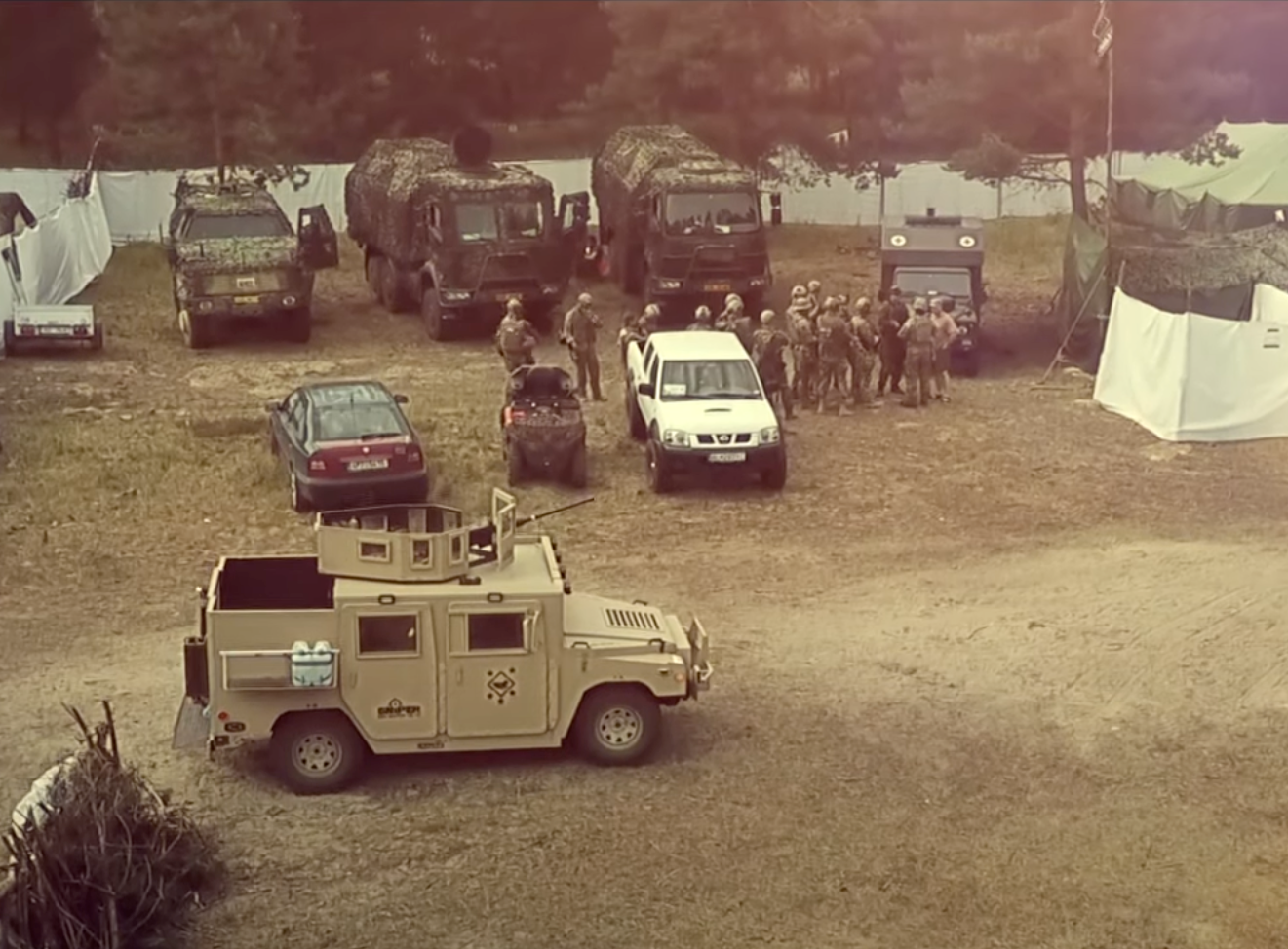 Aerial view of an airsoft base camp from Airsoft War