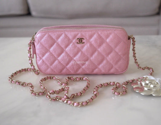 CHANEL 22S Pink Heart Belt Bag Crossbody Necklace Card Holder Coin Purse  Gold